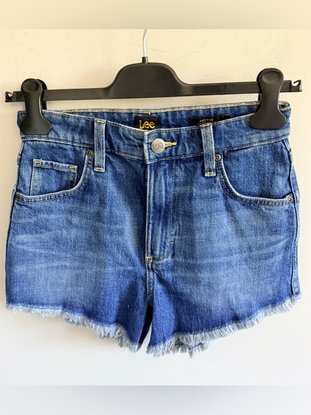 Lee Medium Wash Denim High Rise Cut Off Short | Size 25